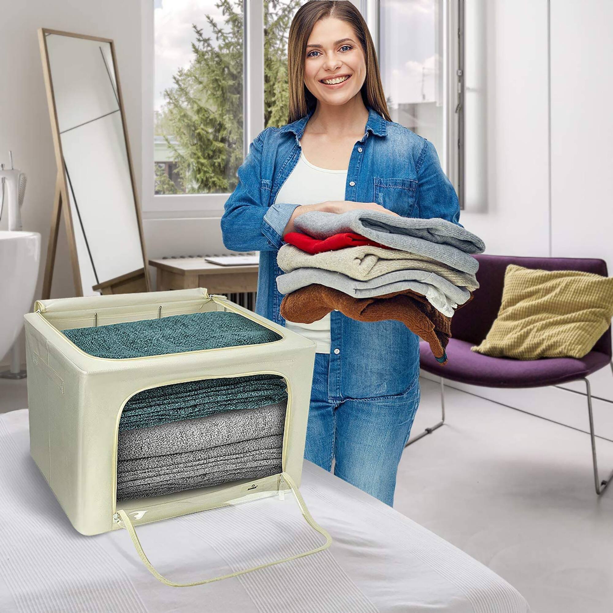 Sorbus Large Foldable & Stackable Storage Bags with Windows Set